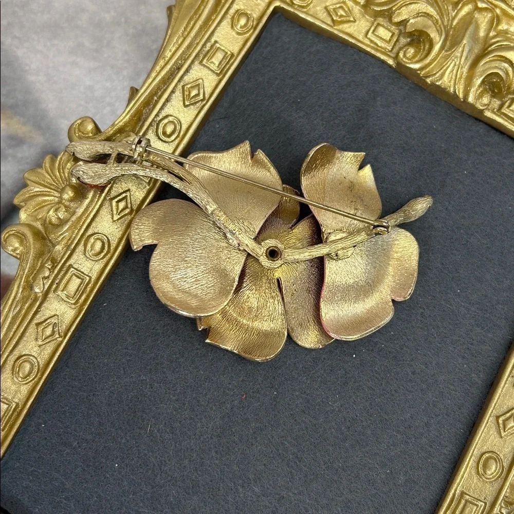 Vintage Lisner Oversized Pink Floral Brooch